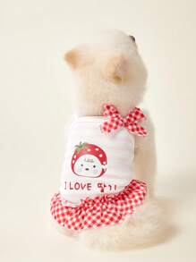PETSIN Red Cute Love/Korean Letter/Puppy/Watermelon/Bow Decor Lightweight Breathable Plaid Skirt For Pets, Spring/Summer - Red - View 1