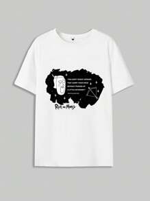 Rick and Morty X SHEIN Women's Letter Graphic Round Neck Short Sleeve T-Shirt, Summer
