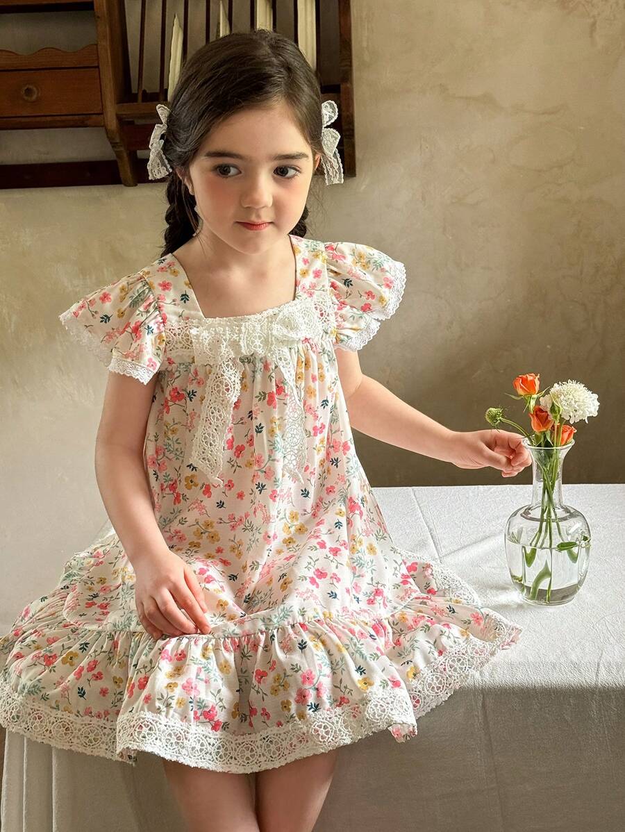 SHEIN LMoss Kids Vestido de tirantes con estampado de bandera y estrellas americanas para niña