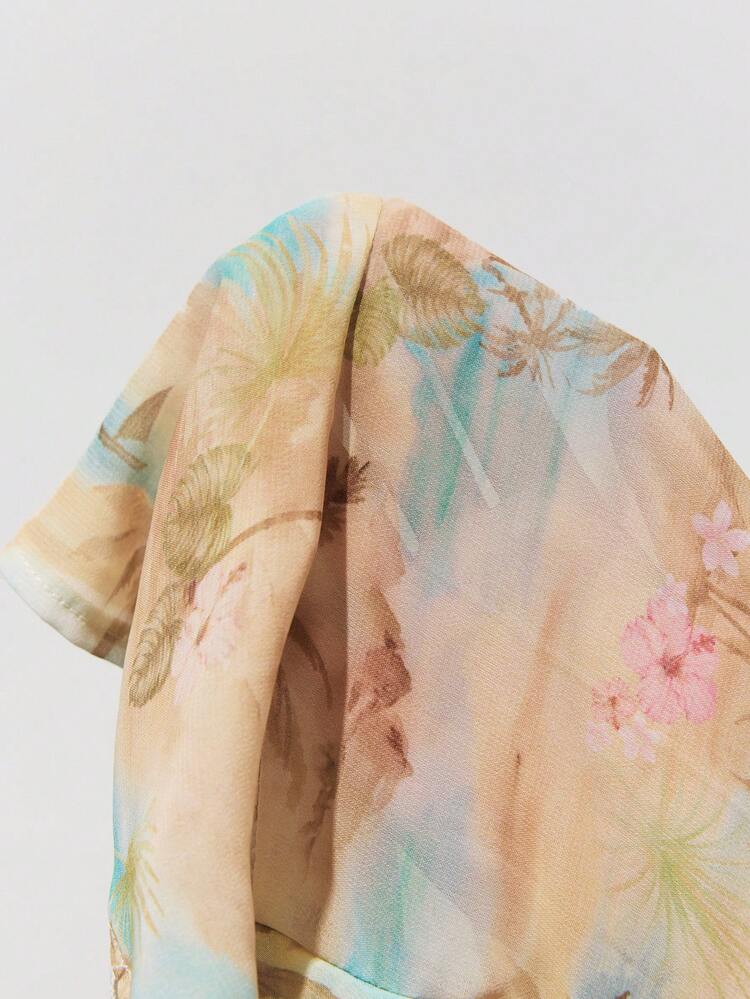 SHEIN Maija Top de mujer sin mangas con diseño de volantes y estampado bohemio de vacaciones en la isla, versátil para fiestas de vacaciones, playa y festivales de verano
