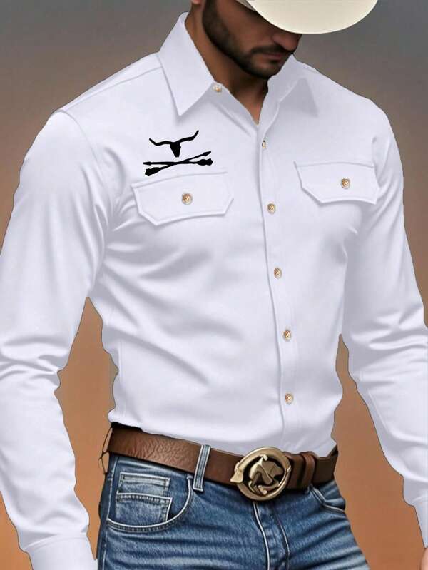 Manfinity Nomadique Camisa de manga larga de estilo vaquero y occidental para hombres