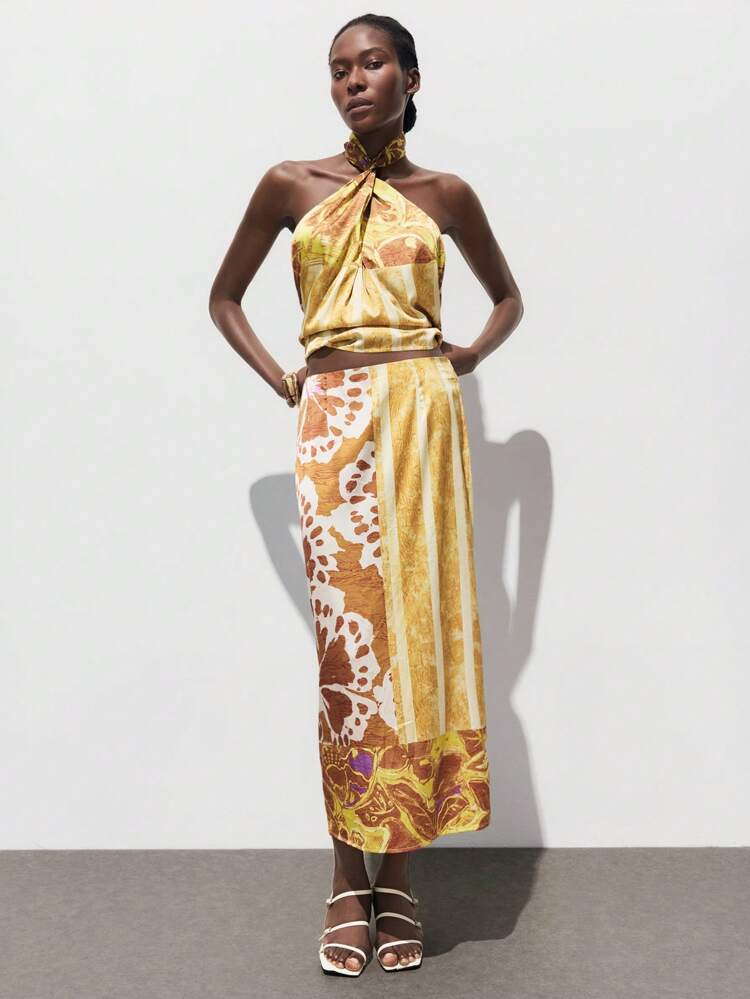 SHEIN Maija 女性用パッチプリントロング ストレートスカート、バカンス、ボヘミアン調の服、コンサート、ウエスタンスタイル、誕生日、夏服、ボヘミアンスタイルの服