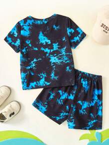 SCOOBY-DOO X SHEIN Outfit casual in stile sportivo per ragazzo giovane con maglietta a maniche corte con stampe di cartoni animati e tie-dye e pantaloncini