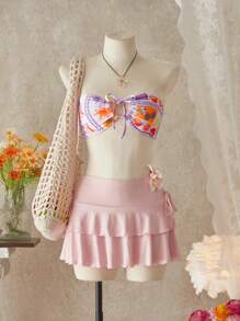 SHEIN Swim Women's Summer Beach Fruit Print Sexy Halter Bikini Top - Mauve Purple - View 3