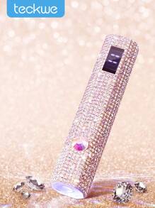 Teckwe 1件 USB 鑽石鑲嵌手持式充電 LED 美甲燈，附 LCD 螢幕，便攜式美甲烘乾燈，白色鑽石造型裝飾，適用凝膠指甲油，8顆高效 LED 燈珠，5倍放大鏡，快速高效美甲固化 - 粉色 - 查看 1
