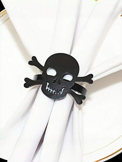 Goth 6Pcs Skull Napkin Rings - Heavy Duty Metal Gothic Table Decor, Halloween,Creepy Bone Design For Spooky Parties & Vampire Dining,Home Decor,Creative