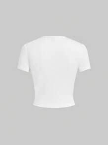 SHEIN EZwear paquete de 5 camisetas de manga corta ajustadas de color liso básico - Marrón - Ver 9