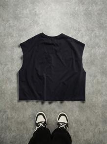 Manfinity EMRG 超大号都市风格破洞趣味巨型图案印花短款背心 - 黑色 - 查看 4