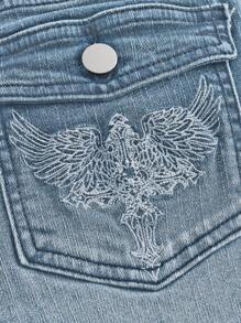 ROMWE Grunge Punk Punk-Chic-Stil Vintage Stickerei taillierte Jeans mit weitem Bein und niedriger Taille für Frauen