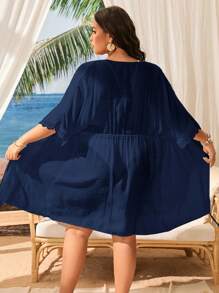 Swim Lushoire Kimono de talla grande de un solo color con cordón en la cintura, ideal para vacaciones y playa