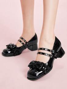 CUCCOO DOLLMOD 女士蝴蝶结撞色可爱日式厚底高跟鞋