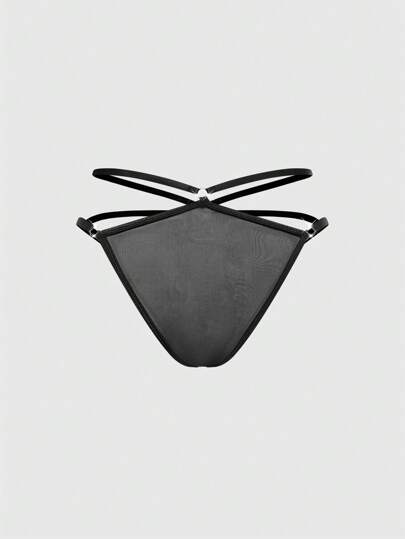 Goth Tanga de mujer de talla grande con detalles de cruz góticos y malla en estilo punk oscuro