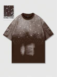ROMWE MEN Street Life Camiseta de manga corta de cuello redondo de verano casual y versátil con efecto degradado para hombres