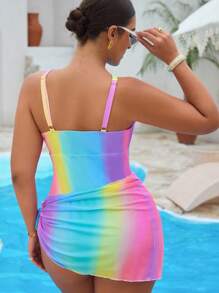 Swim Vcay 2 bộ đồ bơi liền thân thời trang nhiều màu cỡ lớn cho nữ kèm váy che chắn trang phục đi biển ngày lễ - Nhiều màu - Xem 2