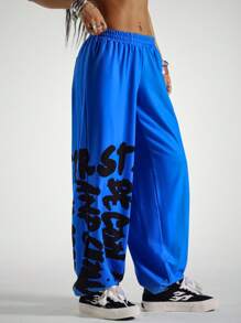 StreetHx Women's Elastic Waist Letter Printed Casual Sweatpants Graduation,Back To School Outfits,Graduation,Teacher Outfits For Women,Back To School - Royal Blue - View 6