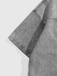 ROMWE MEN ROMWE Avant Camisa vaquera de verano para hombre con aplicaciones de rhinestones a la moda