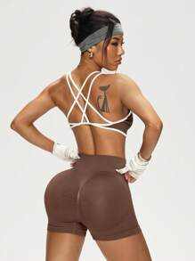 Slayform Slayform Seamless Stretchy Sexy Yoga Fitness Set: Sports Bra & Shorts Workout Women Set Yoga Set - Coffee Brown - View 2