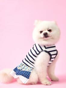 PETSIN Saia azul leve e respirável de verão, transparente, com listras multicamadas, floral, com corte a laser, adequada para usar com animais de estimação - Azul - Ver 3