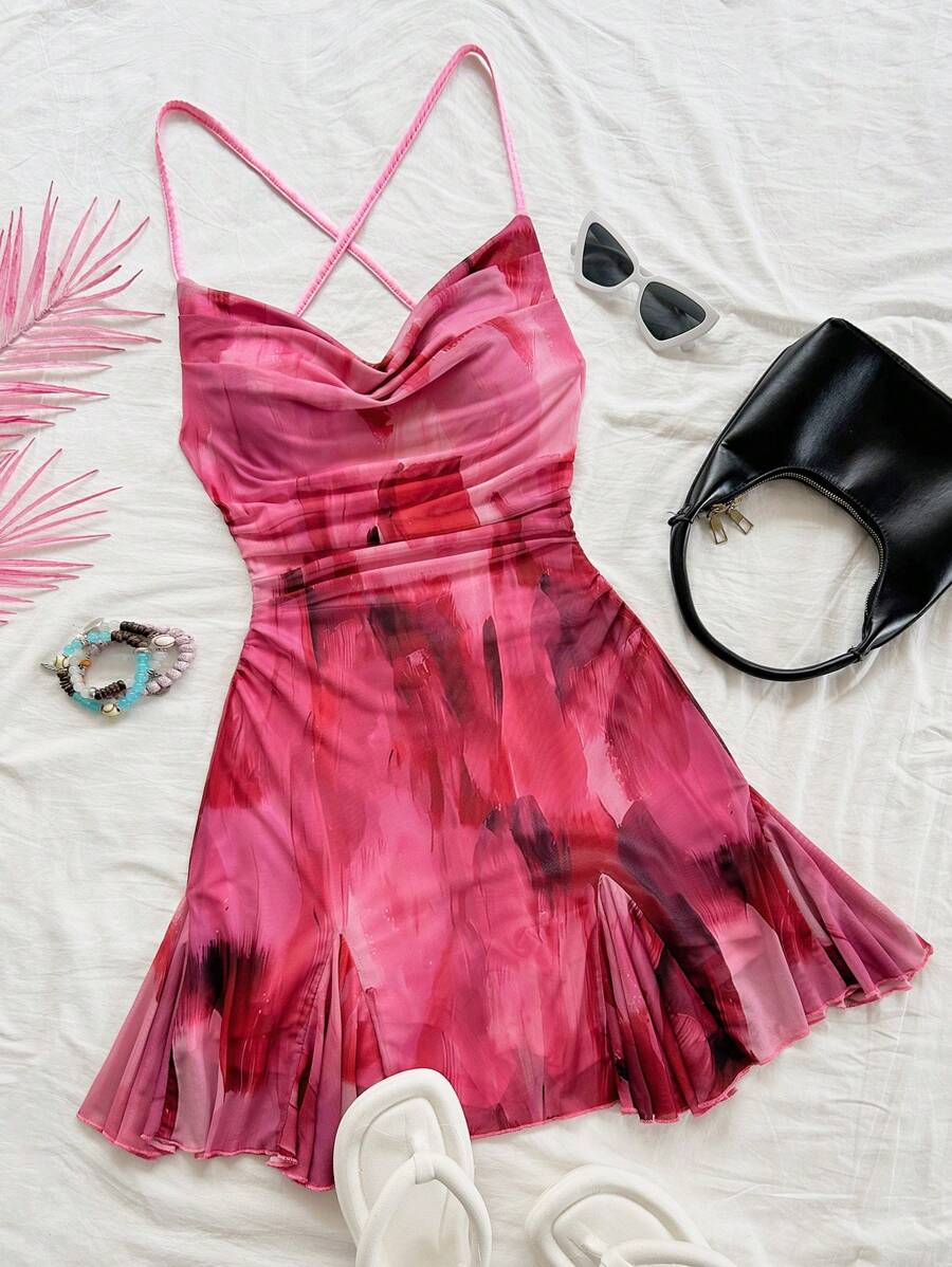 Soleia 女士全印花褶饰夏季吊带迷你连衣裙 - 彩色 - 查看 1