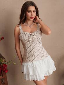 SHEIN Unity Camiseta de tirantes elegante y de moda con lunares para mujer en verano - Blanco - Ver 4