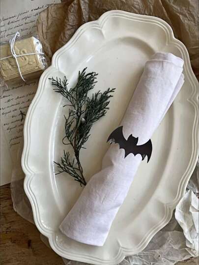 Goth 6pcs Bat Napkin Rings - Gothic Black Tableware For Spooky Dinner Parties, Halloween BatMetal Napkin Holders With Claw Design,Home Decor,Creative