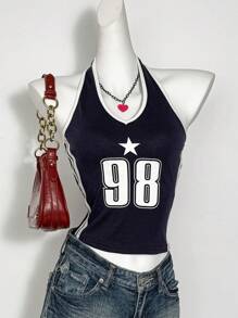 Teen Girls Numeric Letter Graphic Cami Tank Top, Suitable For Spring/Summer Street, All-Match Everyday, Sports, Shopping, Back To School, Vacation, School Style, Easter, Music Festival, Graduation, Family Gathering/Back-To-School Outfit,,Cute,Holiday Family Outdoor Spring Picnic Everyday Wear, Suitable For Various Occasions