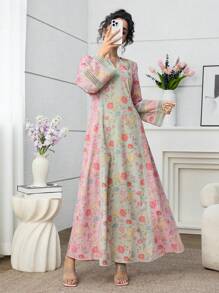 Yasmyna 浪漫花卉蕾丝拼接宽松休闲女式连衣裙 - 彩色 - 查看 5