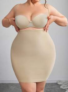 SHEIN CURVE+ 大码女式开胸塑身连衣裙，修身胸部和提臀，圆腰和大腿控制，修身连衣裙女士沙滩装/沙滩裙/沙滩度假装/沙滩必备品/毕业/茶会礼服，女士紧身胸衣裙夏季/乡村/海滩度假装/沙滩装/沙滩装 - 杏色 - 查看 3