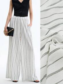 Aalyst 女士优雅简约黑白条纹图案休闲/商务长条纹裤 - 黑與白 - 查看 4