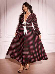 SHEIN Unity Đầm cổ chữ V họa tiết chấm bi đen trắng cỡ lớn - màu đen - Xem 4