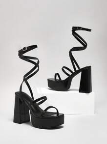 SHUZIA Giày sandal đế cao siêu cao thời trang cho nữ - màu đen - Xem 3