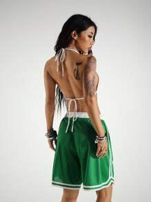 StreetHx Streetwear 2 Stücke Damen-Set mit Camisole-Top und Shorts mit Buchstabe Muster für den Sommer - Grün - Übersicht 2