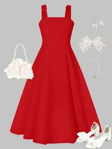 Tween-Mädchen Elegantes weißes Sommerkleid aus Spitze mit Spaghettiträgern, lässiges, tägliches Outfit für Mama und mich (2 Teile separat erhältlich)