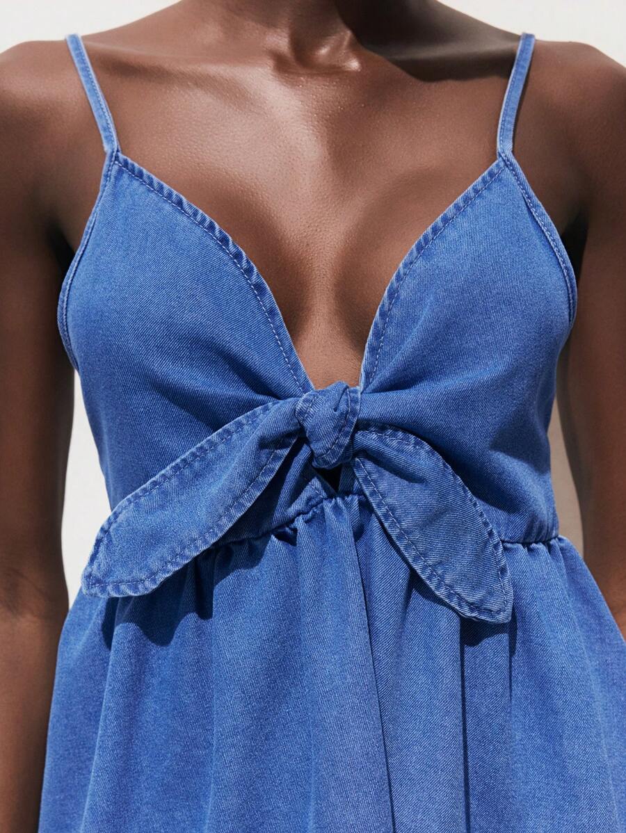 Maija Váy denim xanh nữ phong cách ngày lễ có dây đeo, váy ngắn mùa hè có dây đeo, đi chơi đêm - Rửa trung bình - Xem 1
