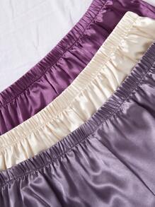 6pcs Sleepwear Set: Solid Color Faux Silk Camisole And Shorts, Plus Size - Multicolor - View 6