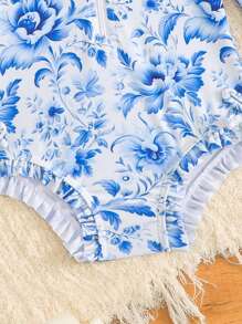 1pc Girls' Butterfly Print Long Sleeve One-Piece Swimsuit With Zipper Design And Hat Baby Clothes Set Organic Baby Girl Clothing Tropical Baby Clothes  Baby Girl Clothes Baby Girl  Clothes