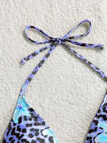 Swim Mod Top de bikini con estampado de leopardo estilo bohemio para mujer