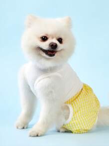 PETSIN 轻盈透气的宠物连体衣，带有可爱的柠檬、英文字母和水果图案，适合中小型犬和猫，休闲风格，黄色，春夏季 - 黃色 - 查看 2