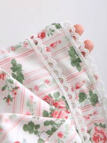 Sweetra Vestido romántico de vacaciones con dobladillo con volantes, estampado floral diminuto y patchwork, para primavera/verano - Multicolor - Ver 3