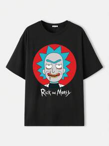 Rick and Morty X SHEIN Men's Cartoon Figure Graphic Round Neck Short Sleeve T-Shirt