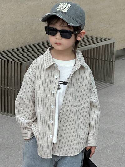 Young Boy Casual Striped Long Sleeve Shirt,Back To School Clothes