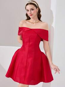 Modelyn Französisches Design Off-Shoulder Abendkleid - Rot - Übersicht 5