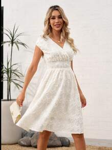 SHEIN Clasi Vestido blanco transparente de estilo francés elegante para mujer, tela de alta calidad con textura, vestidos de verano para mujer, vestido blanco de cumpleaños para mujer, vestidos de verano para el trabajo, vestido amarillo mantequilla para fiesta del té, vestido blanco de graduación para mujer, vestido casual de verano para mujer - Beis - Ver 4