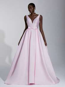 Elitara Váy bó sát lưng bằng vải satin màu hồng thanh lịch, lãng mạn, gợi cảm, tối giản có nơ trang trí, viền chữ A và đuôi váy, thời trang, người nổi tiếng trên Internet, tiệc tùng, ngày lễ, sinh nhật, đám cưới, dịp trang trọng - Màu Hồng baby - Xem 6