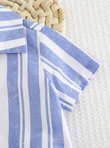 Cozy Pixies 2pcs Baby Boy Colorful Stripe Lapel Short Sleeve Cardigan Top And Elastic Waist Shorts Set