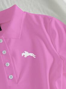 Elamini 女士粉色 Polo 领短袖休闲夏装 - 玫紅色 - 查看 4
