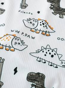 4 piezas Conjunto informal de verano con estampado de dinosaurio pintado a mano en camisetas de tirantes para niños