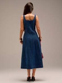 Avantive Western Wear Women Vacation Women Clothes Ummer Clothes /Country Concert Outfit/Country Concert/Tea Party Dress /Elegant /Concert Outfits /Casual Women Outfits/Summer Clothes /Dress Beach/Summer Clothes /Tea Party Dress /Beach Vacation Outfits/Long Sleeveless Blue Denim Dress - Dark Wash - View 2