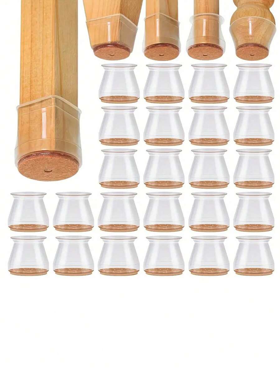 4/8/16/24 件圆形椅腿地板保护垫 - 消除地板噪音，防止刮擦，滑动顺畅 - 耐用的硅胶结构，柔软的毛毡垫可轻柔接触地板，保护地板、桌椅腿 - 橘色 - 查看 1