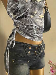 Attitoon 女士褶饰干叶和树枝印花衬衫迷彩抹胸西部风女装乡村音乐节西部夏季牛仔竞技表演返校哥特风 - 彩色 - 查看 6